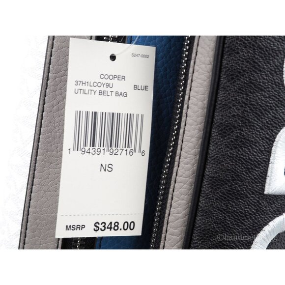 NEW Michael Kors Men's Cooper Blue Utility Belt Bag Leather Embroidered Logo L - Picture 5 of 10
